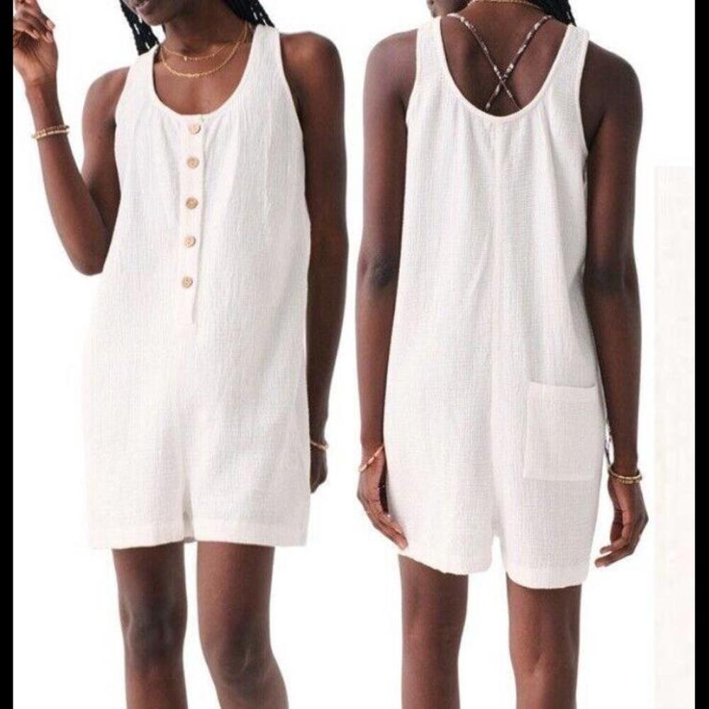Faherty Dream Organic Cotton Gauze Jamsport Romper White Small NWT